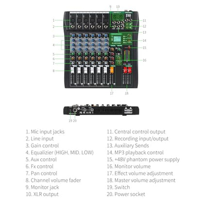 XTUGA 6 Channel Audio Mixer,Professional Digital Sound Board DJ Mixer(CT60) | 48V Phantom Digital Effect,3-band EQ,Bluetooth DJ Mixing Console System,Sound Mixer for PC Podcast Studio Streaming Recording