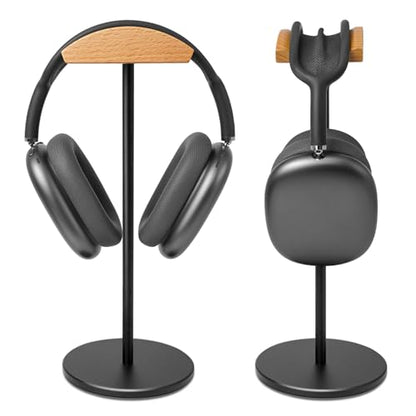 Headphone Stand for Desk - Gaming Headset Stand with Wooden Support Plate, Headset Holder with Aluminum Alloy Support Rod - color: Beech wood