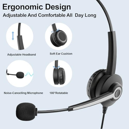 Wantek Mono 2.5mm Telephone Headset with Noise Canceling Mic, Volume Control & Ultra Comfort - Single Ear Design for Panasonic, Cisco, Gigaset, Vtech, AT&T & More Cordless Landline Office Phones - size: 681