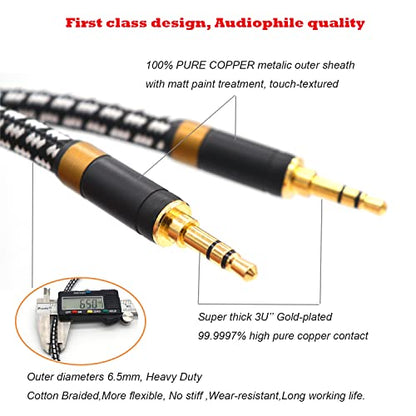Aux Cord, Audiophile 3.5mm Stereo Audio Cable [1m (3.2 Feet), Silvered-Plated Copper core], Unbreakable and Great for Phone, Laptop, Tablets, Headphones, Cars and More - size: 1m (3.2 Feet), style: 3.5mm straight to straight