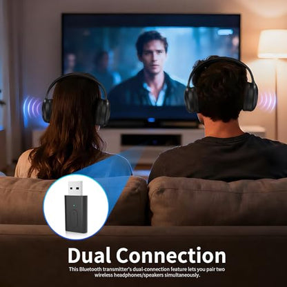 Bluetooth 5.3 Transmitter, APTX Adaptive APTX Low Latency Dual Device Connection,for PS5,PS4, Switch, PC, TV,Bluetooth Headphones (Plug Play)