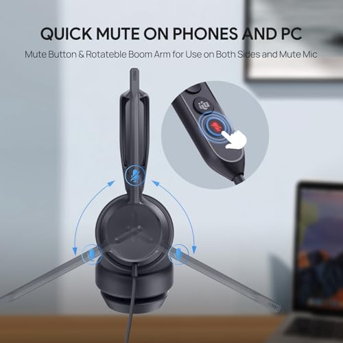 Yealink UH42 USB-C/A Wired Headset,AI Noise Cancelling Mic,in-Line Controls | Teams/Zoom Certified, Dual-Ear Headphones, Plug & Play for PC/Laptop/Phone,7ft Cable, Dynamic EQ, Call Center, Hybrid Work
