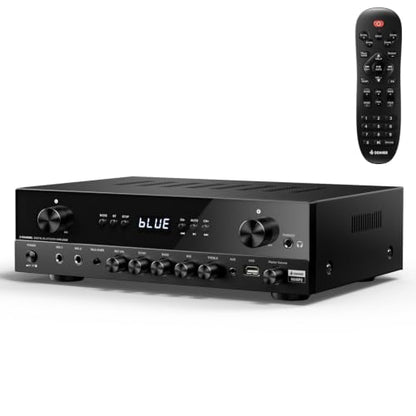 Donner Stereo Audio Amplifier, 600W Peak 2 Channel Receiver with Bluetooth 5.3, Phono, Optical, Coaxial, USB, FM, 2 Mic-in, Aux, RCA Input for Home, Karaoke, Theater Speakers, MAMP2 - size: 2 CH, 600W