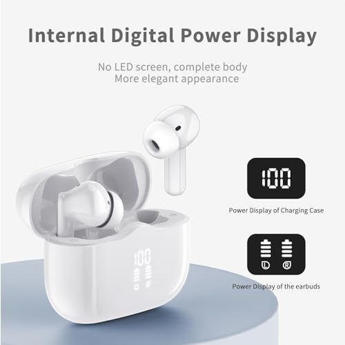 Wireless Earbuds, Bluetooth 5.4 Headphones in Ear with 4 ENC Noise Cancelling Mic, New Wireless Earphones HiFi Stereo Deep Bass 40H Playtime, In-Ear Bluetooth Earbuds LED Display IP7 Waterproof, White - color: White