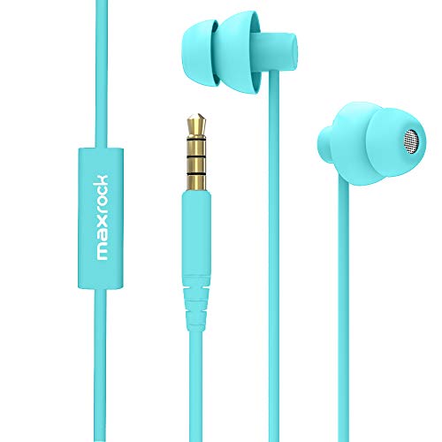 MAXROCK Sleep Earbuds,Ultra Soft Lightweight Sleep Earphones Headphones with Volume Control and Mic for Insomnia, Side Sleeper, Snoring, Air Travel, Meditation & Relaxation (Acid Blue) - color: acid blue