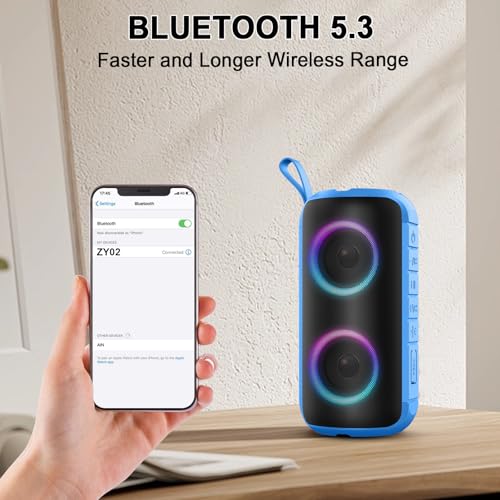 Hupoaf Bluetooth Speaker, 2026 New Portable Wireless Speaker with 6D Loud Sound, IPX7 Waterproof Stocking Stuffers, HD Call, RGB Lights, 12H Playtime for Home/Party/Outdoor/Beach, White Elephant Gift - color: Light Blue