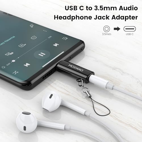 MOSWAG USB C to 3.5mm Headphone Adapter, Typc C to 3.5mm Aux Headphone Adapter, USB C to Aux Audio Zinc Alloy Adapter for Samsung GalaxyS23 S22 S21 Ultra, Pixel 7/6 iPad Pro/Air/Mini | Hi-Fi Audio Converter and Microphone in Zinc Alloy High Resolution Com