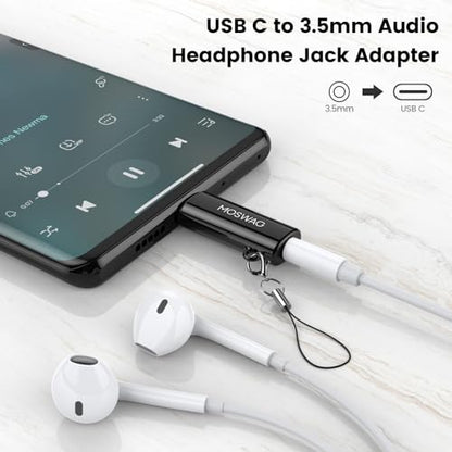 MOSWAG USB C to 3.5mm Headphone Adapter, Typc C to 3.5mm Aux Headphone Adapter, USB C to Aux Audio Zinc Alloy Adapter for Samsung GalaxyS23 S22 S21 Ultra, Pixel 7/6 iPad Pro/Air/Mini | Hi-Fi Audio Converter and Microphone in Zinc Alloy High Resolution Com