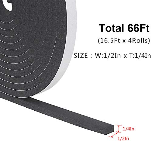 Weather Stripping Door Seal Strip for Doors and Windows,1/2In x 1/4In x 33Ft x 2 Roll Foam Insulation Tape Self Adhesive,Sound Proof,Weatherstrip,Pipe Cooling, Air Conditioning Seal Strip - size: 1/2 in x 1/4 in x 33 ft x 2 Roll