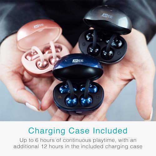 MEE audio Pebbles Air Open Ear True Wireless Earbuds - Bluetooth 5.3 Lightweight Earclip Headphones with Headset Microphone & Call Noise Reduction for Gym/Workouts/Sports and Gaming (Sapphire/Blue) | Bluetooth 5.3, Lightweight Earclip Headphones, Headset