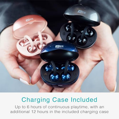 MEE audio Pebbles Air Open Ear True Wireless Earbuds - Bluetooth 5.3 Lightweight Earclip Headphones with Headset Microphone & Call Noise Reduction for Gym/Workouts/Sports and Gaming (Rose Gold/Pink) - color: Rose Gold
