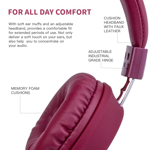 Olyre Kids Wired Foldable Headphones, Children Headset, Mic, Boys, Girls - color: Maroon