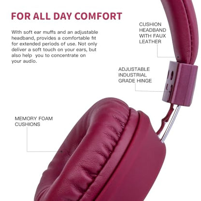 Olyre Kids Wired Foldable Headphones, Children Headset, Mic, Boys, Girls - color: Maroon