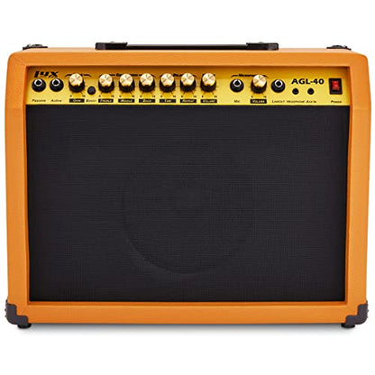 LyxPro 40 Watt Electric Guitar Amplifier | Solid State Studio Amp with 8” 4-Ohm Speaker, Custom EQ Controls, Drive, Delay, ¼” Passive/Active/Microphone Inputs, Aux in & Headphone Jack - Mahogany - color: Mahogany, size: 40 Watt