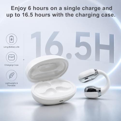 Open Ear Clip-On Earbuds, Bluetooth 5.4 Wireless Headphones IP65 Waterproof Lightweight 16H Playtime Touch Control Earphones Comfort Design for Small Ears&Glasses - color: White