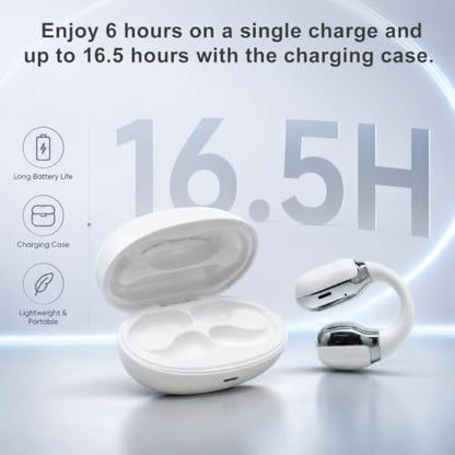 Open Ear Clip-On Earbuds, Bluetooth 5.4 Wireless Headphones IP65 Waterproof Lightweight 16H Playtime Touch Control Earphones Comfort Design for Small Ears&Glasses - color: White