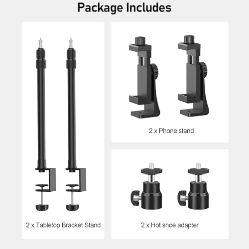 2 Pack Desk Mount with 1/4" & 3/8" Screws, Ball Head, 17-41" Adjustable Aluminum Stand, for DSLR & Ring Light
