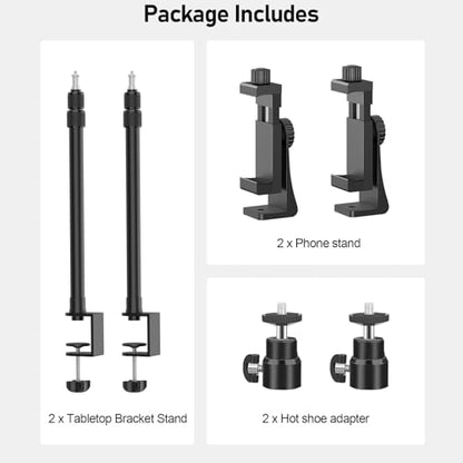 2 Pack Desk Mount with 1/4" & 3/8" Screws, Ball Head, 17-41" Adjustable Aluminum Stand, for DSLR & Ring Light