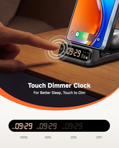 SwanScout 708S 3-in-1 Foldable Wireless Charger for Samsung Devices | Wireless Charging Station with Clock, for S26/S25/S24/S23/Z Flip 8, for Galaxy Watch 8/7/FE/6/5/4, No Adapter - color: Black
