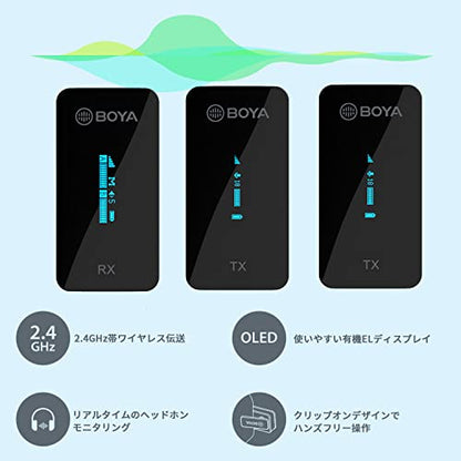 BOYA BY-XM6-S2 2.4GHz Wireless Microphone System Compatible with DSLR, mirrorless Cameras, Smartphones, Computers, for vlog, YouTube Video, Live Streaming, interviews, Recording - size: 3.5mm Jack(RX+TX+TX)