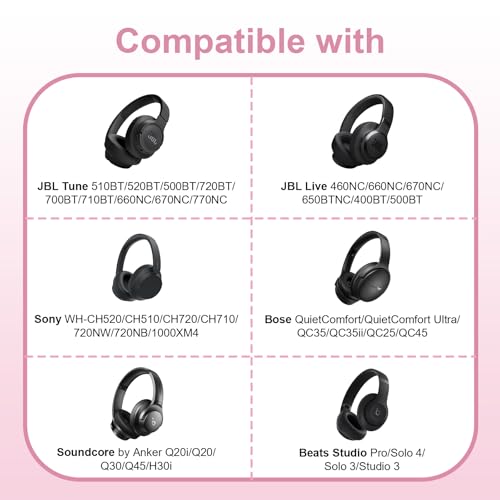 Headphone Headset Case Bag Compatible with JBL Tune 770NC, 720BT, 510BT, 520BT, 500BT | Soundcore by Anker Q20i, Q20, Q30, Q45 | Sony | BERIBES | TOZO | KVIDIO | JLab | Bose On-Ear Headphones - Pink - color: 4.Pink