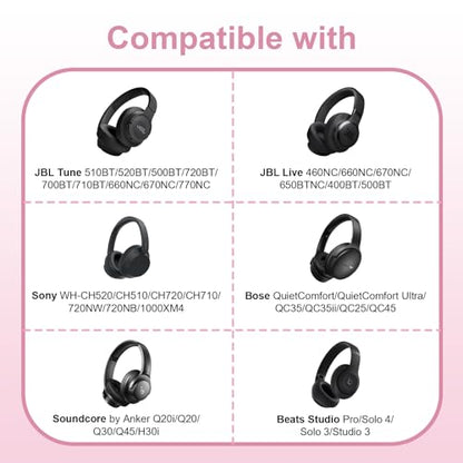 Headphone Headset Case Bag Compatible with JBL Tune 770NC, 720BT, 510BT, 520BT, 500BT | Soundcore by Anker Q20i, Q20, Q30, Q45 | Sony | BERIBES | TOZO | KVIDIO | JLab | Bose On-Ear Headphones - Pink - color: 4.Pink