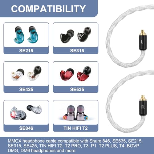 SE215 Cable Compatible with Shure SE215, SE215 Pro, SE315, SE425, SE425 Pro, SE535, SE846, AONIC 3, AONIC 4, AONIC 5, UE900 Earphones, MMCX Audio Cable with 2.5mm/3.5mm/4.4mm Plug, 4ft