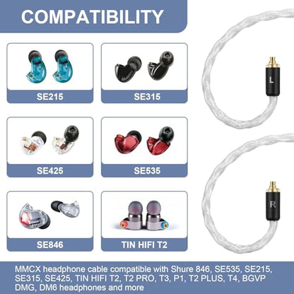 SE215 Cable Compatible with Shure SE215, SE215 Pro, SE315, SE425, SE425 Pro, SE535, SE846, AONIC 3, AONIC 4, AONIC 5, UE900 Earphones, MMCX Audio Cable with 2.5mm/3.5mm/4.4mm Plug, 4ft