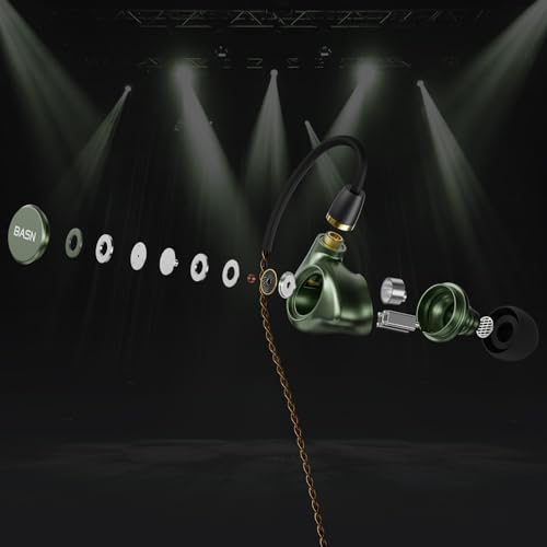 BASN Metalen 4 Drivers in-Ear Monitor Headphones (Metallic Green) - color: Green