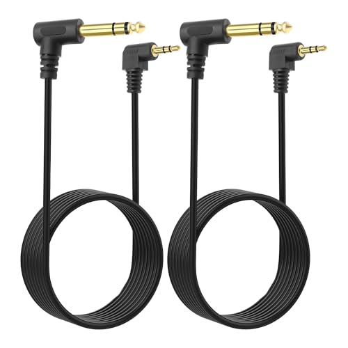 MEIRIYFA 3.5mm to 6.35mm Stereo Audio Cable, 3.5mm 1/8 inch Male TRS to 6.35mm 1/4 inch Male TRS Right Angle Audio Cable Cord for Guitar Laptop Home Theater Smartphone Amplifier (2PCS, 1.8M)