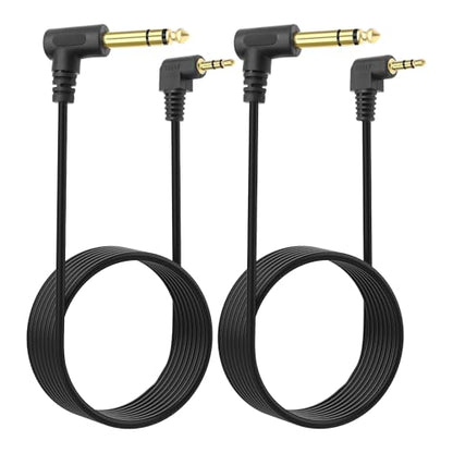MEIRIYFA 3.5mm to 6.35mm Stereo Audio Cable, 3.5mm 1/8 inch Male TRS to 6.35mm 1/4 inch Male TRS Right Angle Audio Cable Cord for Guitar Laptop Home Theater Smartphone Amplifier (2PCS, 1.8M)