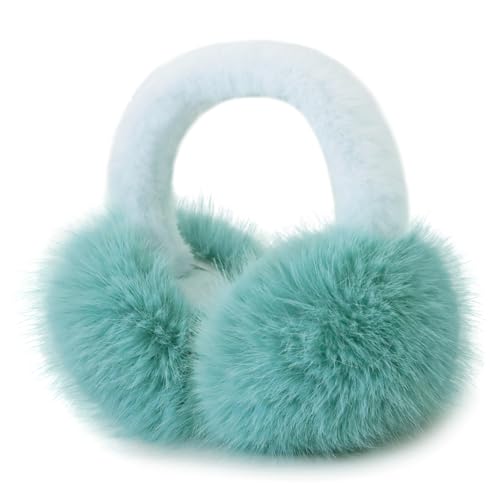 Earmuffs for Women Girls Faux Fur Fuzzy Headband Foldable Ear Covers Cold Weather Accessory - color: Blue