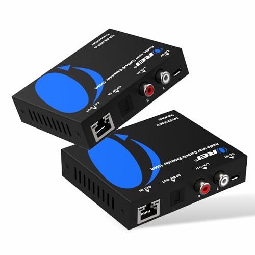 OREI Audio Over Cat6 Extender 990ft Coxial 5.1, PoC, Two-Way IR, DTS, LPCM | Coax to Toslink, Analog Audio Extender – Audio Balun over Cat6, Built-in DAC, Dolby Digital Plus, 24-bit/192kHz audio