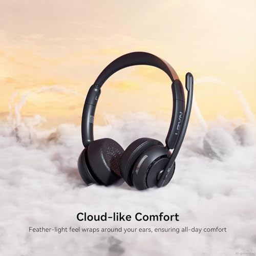 LEVN Wireless Headset, Wireless Headset with Mic for Work, AI Noise Cancelling, 65 Hrs Working Time, Bluetooth Headphones with Microphone from Computer/Call Center/Teams