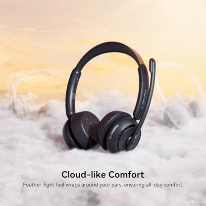 LEVN Wireless Headset, Wireless Headset with Mic for Work, AI Noise Cancelling, 65 Hrs Working Time, Bluetooth Headphones with Microphone from Computer/Call Center/Teams