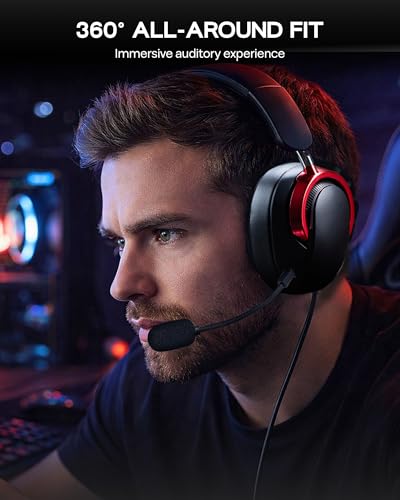 MechLands Aula A700 Wireless Gaming Headset with 7.1 Surround Sound, 50mm Driver, 2.4GHz/BT/Wired, Gaming Headphone with Noise Canceling Mic, RGB Light, 40H Battery, for PS4/PS5/PC/Switch (Black Red) - color: Black Red