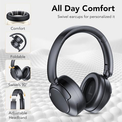 Hybrid Active Noise Cancelling Bluetooth Headphones, Wireless Over Ear Headphones with Bluetooth 5.4, 80H Playtime, Stereo Sound, 6 ENC Clear Call Mic, Low Latency for Travel Office Workout