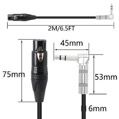 1/4 to XLR Cable 90 Degree Right Angle 6.35 mm TRS Male Plug to XLR Female Jack Audio Stereo Microphone Cable for Speakers, Stage, DJ and More（2M）