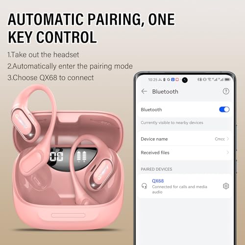 Open Ear Headphones, AI Translation Earbuds Real Time,Pink | HiFi Stereo with HD Mic, 50H LED Power Display Air Conduction Earbuds - color: Pink