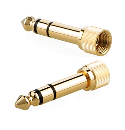 6Pcs Jack Gold-Plated 6.35mm Male to 3.5mm Female Plug Connector Audio Screw Adapter, Male 1/4" to Female 1/8" Screw-On Adapter
