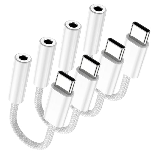 Fidioto 4 Pack USB-C to 3.5 mm Jack Adapter, Aux to USB C Adapter for Headphones Cable Compatible with iPhone 17/16 Pro Max/16 Pro/16/Samsung Galaxy S24/S23/S22/S21 Ultra/iPad Pro/Pixel 8 … - color: White, size: 4 Pack