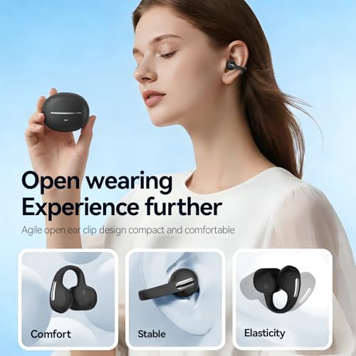 Clip On Earbuds, Open Ear Bluetooth 6.0 Wireless Headphones with Touch Control, Lightweight Ear Clip Design, Glasses Friendly Sports Earbuds for Running, Work & Travel, IPX6 Waterproof Black - color: Black