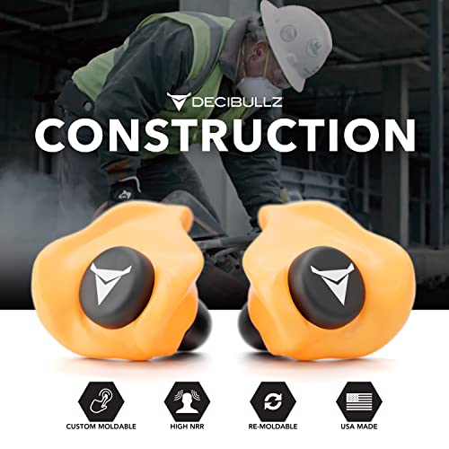 Decibullz Custom Molded Ear Plugs 31dB NRR Shooting Ear Protection (Orange) | Reusable & Re-moldable, For Range Officers, Jobsite Crews & Musicians, Travel & Concert Use, Earplugs, American Company - color: Orange