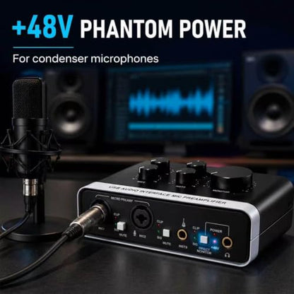USB Audio Interface, 48V Phantom Power & XLR/TRS Combo Input, Computer Recording with Direct Monitor & Echo Knob, 16bit/48kHz, Plug & Play USB C for PC/Mac/iOS, for Guitar, Vocal, Karaoke – RXSKERTL