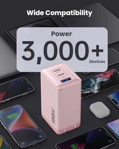 150W USB C Charger Block,GaN III Compact Foldable Wall Charger 3 Port Fast Charging Station,PD QC PPS Portable USB C Hub 100W Laptop Adapter for MacBook Pro/Air,iPad,iPhone 17/Pro,Galaxy S24,Dell etc - color: Pink