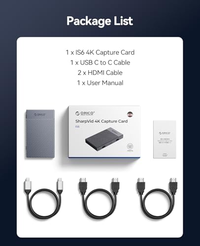 ORICO IS6 4K Portable HDMI Capture Card for Streaming, Dual 4K60Hz Inputs, USB C Game Capture Card with Audio Ports Compatible with PS5, Xbox, Switch, OBS Recording, Works on PC, Mac, Laptop, iPad