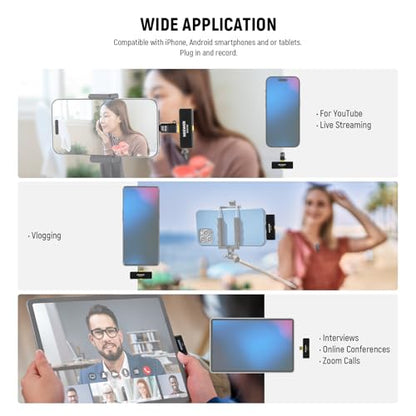 NEEWER Wireless Lavalier Microphone System for USB C, Compatible with iPhone 16 15 Samsung Android Phones, Noise Cancelling Mini Lav Omnidirectional Condenser Mic for Vlogging Live Streaming, KM23