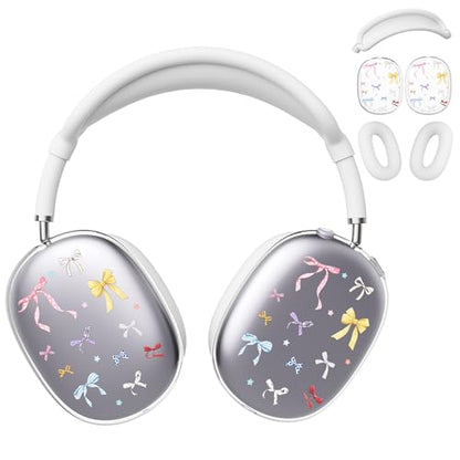 for AirPods Max Headphones Ribbon Bow Ear Covers for AirPods Max 2 | Cute Clear Ear Cups Cover | White Silicone Ear Pad Case Headband Cover for Apple AirPods Max 2/1 (2026/2024/2020) - color: Ribbon Bow O/White