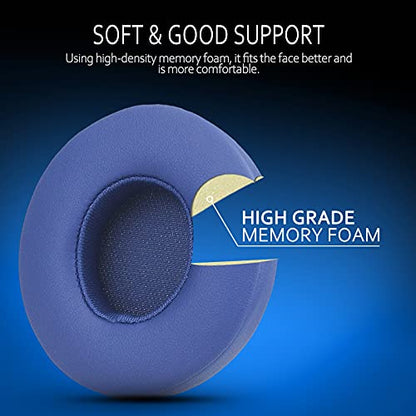 Krone Kalpasmos Earpad Replacement for Beats Solo 2 & 3 Wireless/Wired Headphone, Ear Cushion Premium Protein Leather Memory Foam with Kits, Superb Comfortable Easy to Install – Blue - color: Blue