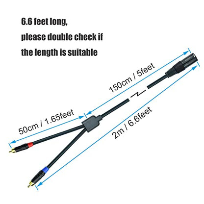 2 RCA to XLR Male Y Splitter Cable, 6.6Feet Dual RCA to XLR Breakout Audio Patch Cord Adapter, Nylon Braided Heavy Duty, Copper Shielded Noise Free, for Mixer, Studio Monitor, Speaker - size: 6.6 Feet